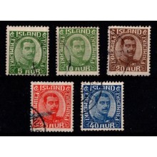1921-22 - Island - Christian X - Tynde, brudte linier i ovalen - AFA 99-103.